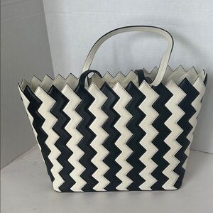 Salvatore Ferragamo Gorgeous Black and Off White Zigzag Tote Bag